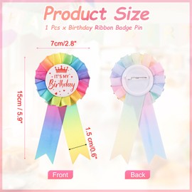 PATIKIL IT'S MY Birthday Pin, 5.9"x2.8" Tinplate Ribbon Badge Pin, Satin Fabric Award Ribbon for Birthday Party Decoration Women Men Adult Girl Boy, Rainbow Color
