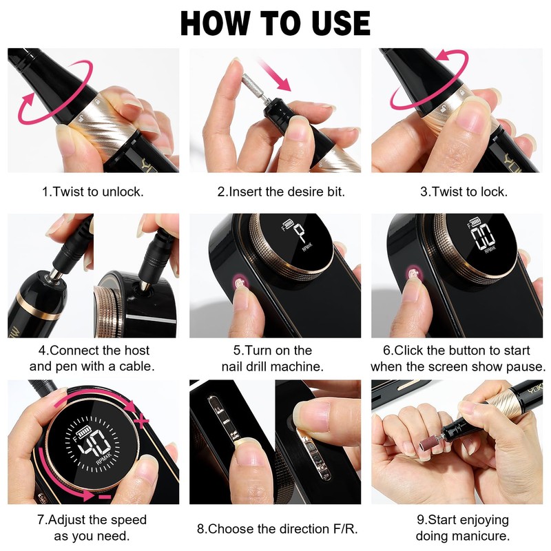 YOKE FELLOW Nail Drill Machine - 40000 RPM Electric Nail