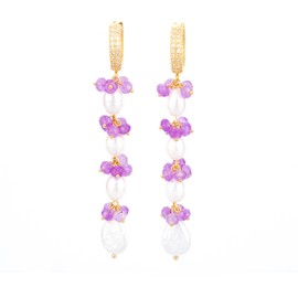 Pearl Drop Earrings for Women, 18K Gold Plated, zircon (YMXA00404)