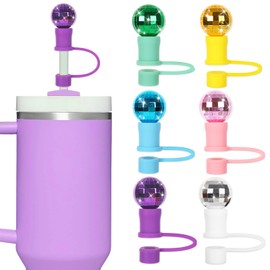 JarThenaAMCS 6Pcs Disco Ball Straw Covers 0.4 Inch Silicone Reusable Straw Topper Colorful Straw Tip Covers for 30 & 40 OZ Tumbler with Handle