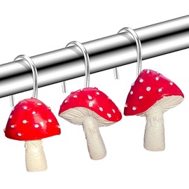 Yuiviot Mushroom Shower Curtain Hooks Rings【12pcs】, Cute Bathroom Decor, Cottage Core Decor, Rust Proof and Heavy Duty Shower Hanger