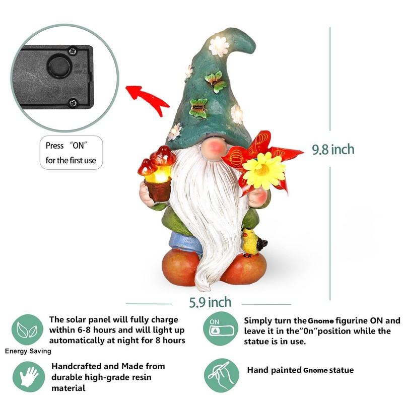 JJALIGHTS Solar Garden Figures Windmill Elf