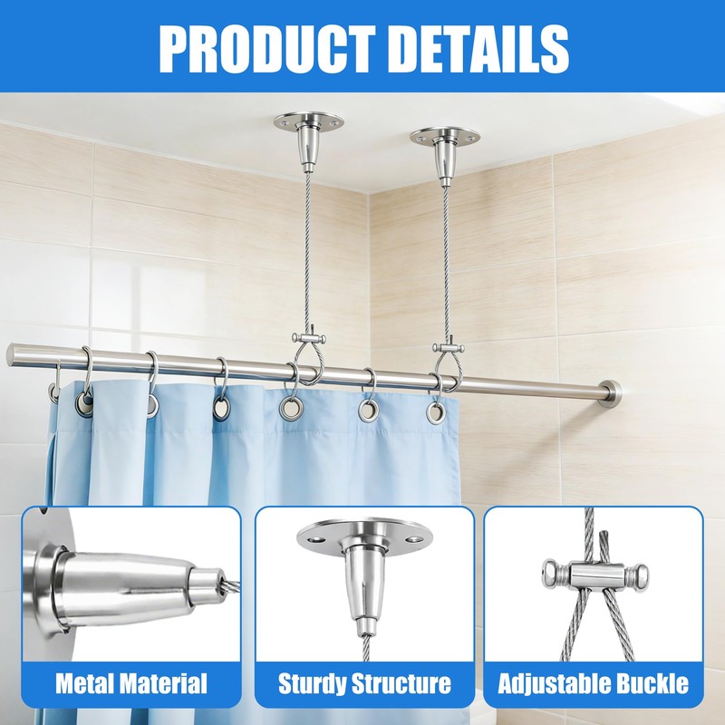 2 Pack Adjustable Ceiling Curtain Rod Bracket Kit 59 Inch