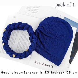 Urieo Turbante africano para la cabeza, trenzado trenzado, suave, preatado, pañuelo para la cabeza, para mujer, Azul