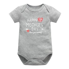 Happy 1st Mother’s Day Bodysuit for Newborn Infant Baby Romper Outfit Boys Girls One-piece Jumpsuit Clothes (0-3 Months, Heart and arrow-Gray)