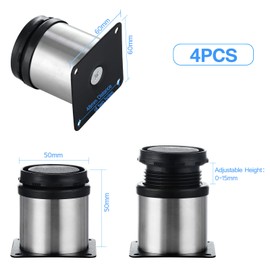 Knpwer Set of 4 Furniture Feet, Adjustable Metal, 50 x 50 mm, Table Legs, Furniture Legs, Round Brushed Stainless Steel Furniture Feet, Cabinet Feet, Metal Feet