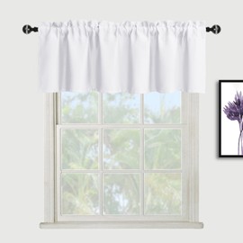 XWZO Blackout Valance Curtains Rod Pocket Room Darkening Energy Efficient Thermal Insulated Window Curtain Valance for Kitchen, Bedroom, Living Room, Greyish White, 52 x 18 Inches Length, 1 Panel
