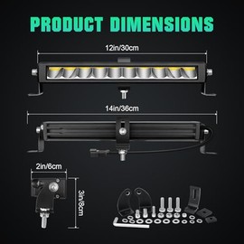 RIGIDON 12 Inch 30 cm 30 W 3000 LM Outdoor Aluminium LED Light Strip, 12 V 24 V Waterproof White Off-Road Lighting for Car SUV Offroad ATV Truck Tractor Vehicles 4 x 4, Slim Direct LED Fog Light 6000 K