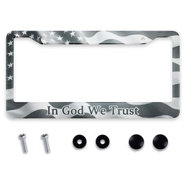 Smooffly License Plate Frame in God We Trust License Plate Frames Personalise Stainless Steel Funny Design Compatible with Standard License Plate Holder for USA and Canada 12.2 x 6.3 Inch with Screws