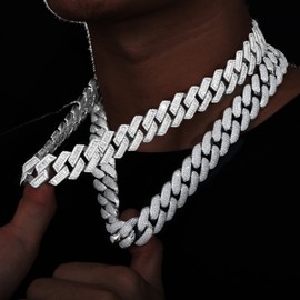 OLVLUS 20mm Iced Out Cuban Link Chain 5A+ Baguette Cubic Zirconia 18K White Gold Plated Bling Diamond Chain Hip Hop Rapper Luxury Cuban Link Necklace Jewelry for Men and Women (20 Inches, Silver)