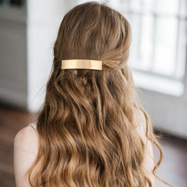 AOZUO 2Pcs French Gold Hair Clips, Metal Hair Barrettes for Women Minimalist Square Hair Pins Non-Slip Ponytail Holder Hair Clip for Thin Thick Fine Hair Wedding Accessories for Women Girls (Gold)