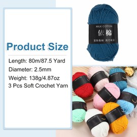 sourcing map 3 Skein Cotton Yarn, 60% Cotton, 40% Acrylic Knitting Yarn for Crocheting Each of 139g/4.90oz(Per Skein 80m/87.5 Yard) /Navy Blue