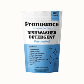 Pronounce Dishwasher Detergent - 80 Loads - Unscented (Fragrance Free) , No Plastic Film. Safe for Families and Babies Bottles