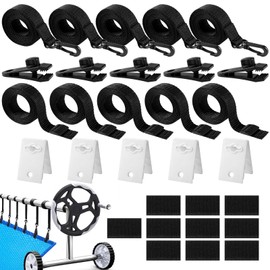Yoojahow 20 Pcs Pool Solar Cover Reel Attachment Kit 8 Set Solar Cover Reel Blanket Straps and Clips for Universal Inground Swimming Pool