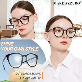 MARE AZZURO Large Bling Reading Glasses Women Trendy Round Readers 0 1.0 1.25 1.5 1.75 2.0 2.25 2.5 2.75 3.0 3.5 4.0 5.0 6.0 (Black, 125)