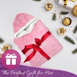 NAP QUEEN Oversized Blanket Hoodie Premium Soft Sherpa Wearable Throw Hooded Blanket With Kangaroo Pockets Birthday Christmas Gifts for Women Present for Her - Pink