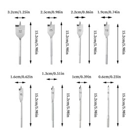 8-Piece Flat Milling Drill Bit Set, Diameter 6-32 mm Spade Drill Set, 150 mm Milling Drill Bit Wood Long, Flat Milling Drill Bit Set, Carbon Steel Flat Wood Drill Bit Set, 1/4 Inch Hex Shank, Flat Bit