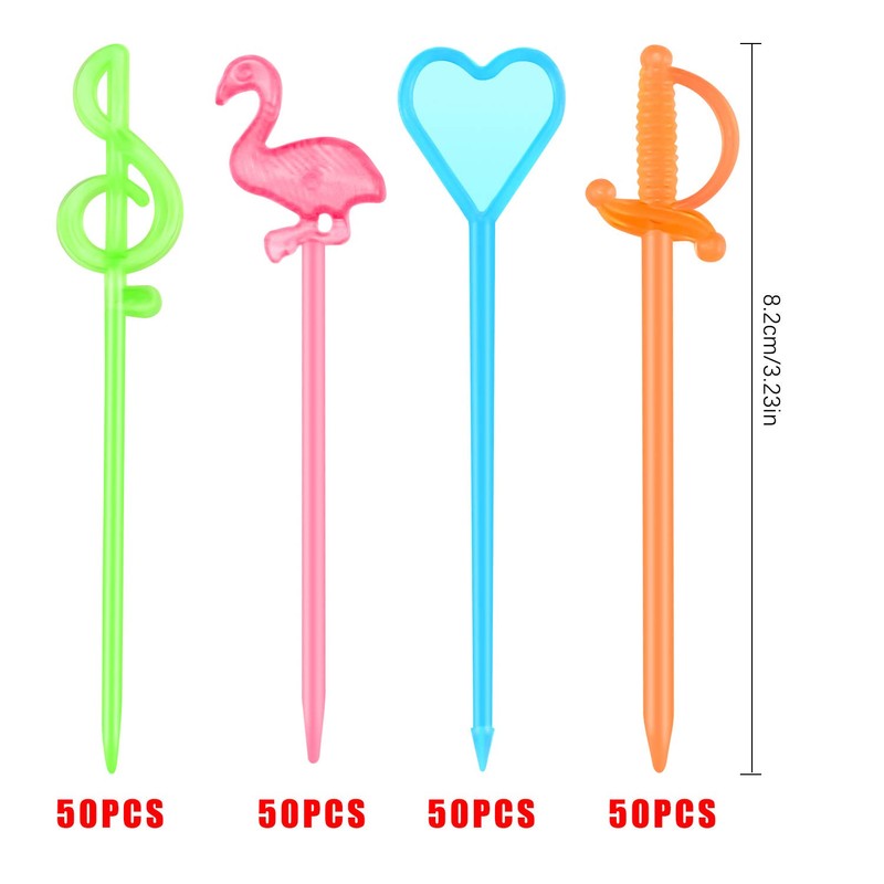 Hysagtek 200 Pcs Plastic Fruit Cocktail Appetizer Drinks Skewers Flamingo/Heart/Music