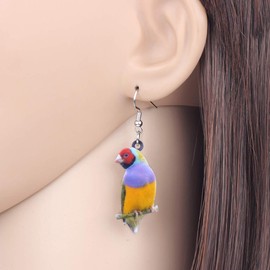 WEVENI Acrylic Australian Gouldian Finch Bird Earrings Dangle Drop Jewelry For Women Charms Gift (Purple)