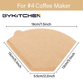 BYKITCHEN Size 4 Coffee Filters, 8-12 Cup, Set of 200, Coffee Filters 4 Cone Paper, Natural Unbleached Paper Filters for Pour Over Coffee Dripper and Coffee Maker