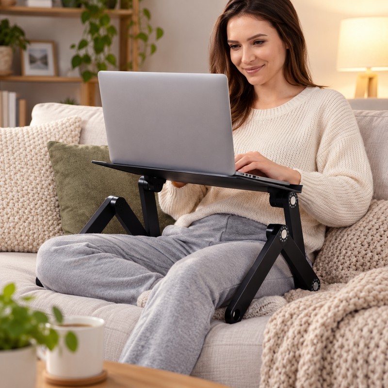 Folding Aluminum Laptop Table with Dual Cooling Fans, Adjustable Notebook
