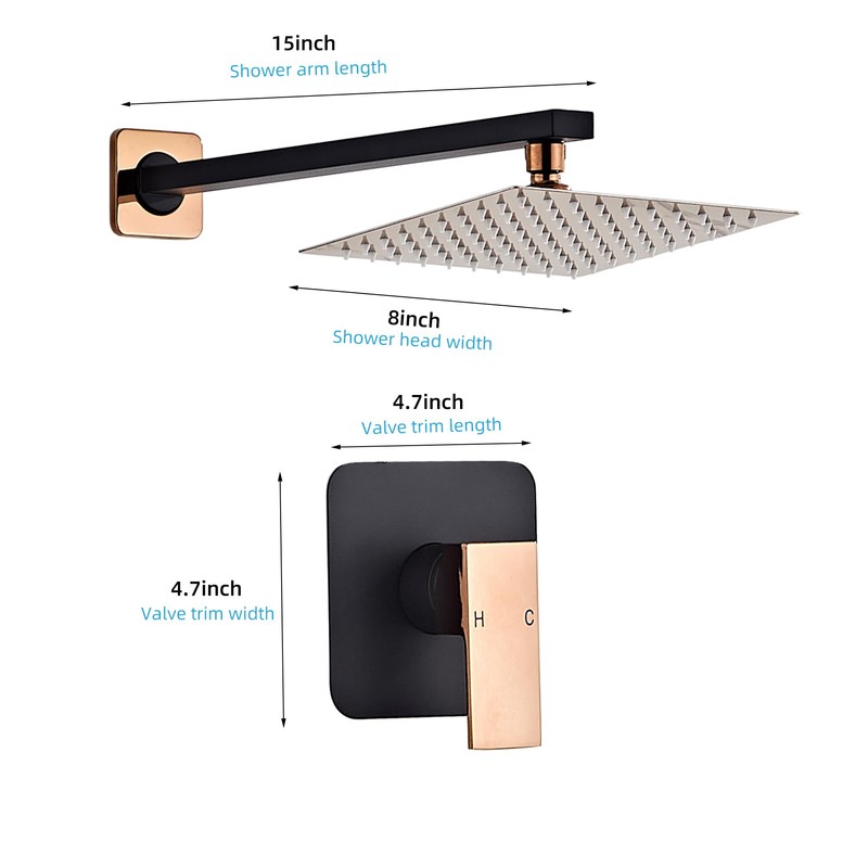 LCEVCGK Shower Faucet Set Bathroom Matte Black and Rose Gold