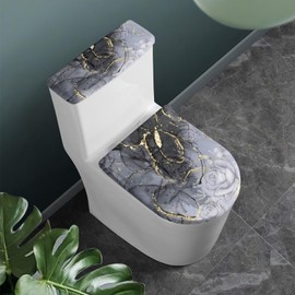Vanideaoty Gray Marble Toilet Cover Set 2 Pack Toilet Seat Cover Toilet Tank Lid Cover Replacement Universal Fit Toilet Top Cover with Elastic Bottom Easy to Clean Bathroom Home Indoor Decoration