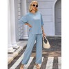 difficort Womens 2 Piece Outfits Short Sleeve Lounge Sets Wide