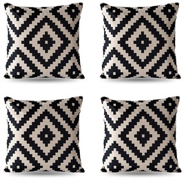 Luxury Linen Cushion Covers For Sofa (4 Pack, Geometric Aztec) Soft Square Pillow Case 18’’x 18’’ Printed Cushion Covers- Elegant Euro Sham cover Decorative Sham cover for Car, Sofa, Bed room Couch