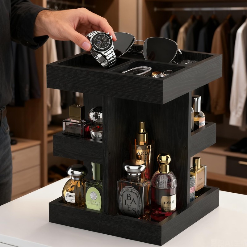 Cologne Organizer for Men Rotating Bathroom Counter Organizer, 3-Tier Solid