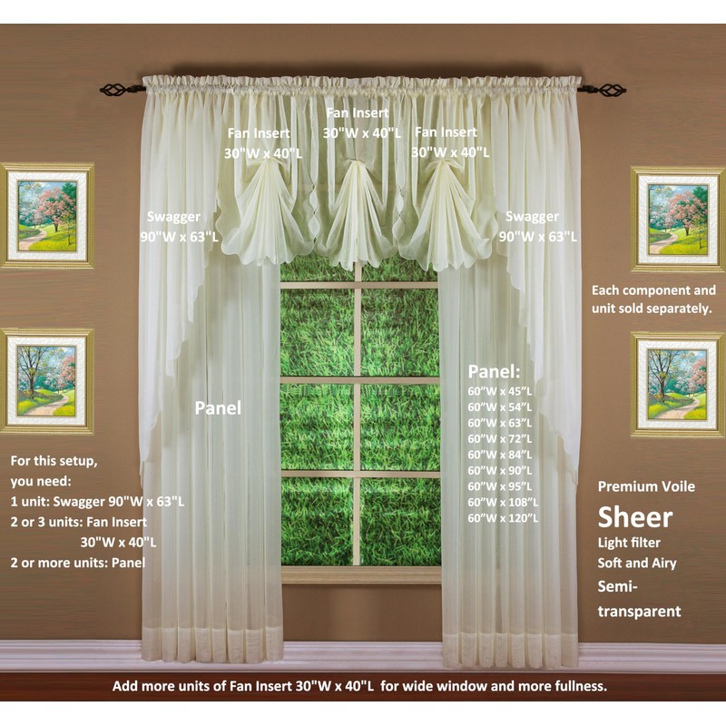 Today's Curtain Emelia Original Voile Panel 95", Ecru, 60" W