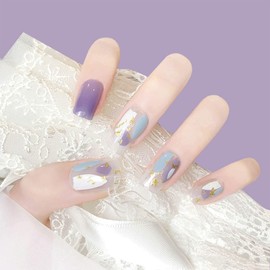 Allereya Coffin Press on Nails Medium Glossy Camo Glitter Fake Nails Tips Prom Party Clip On Nails Ballerina Purple Ombre Nails Acrylic Nails Accessories for Women and Girls Pack of 24