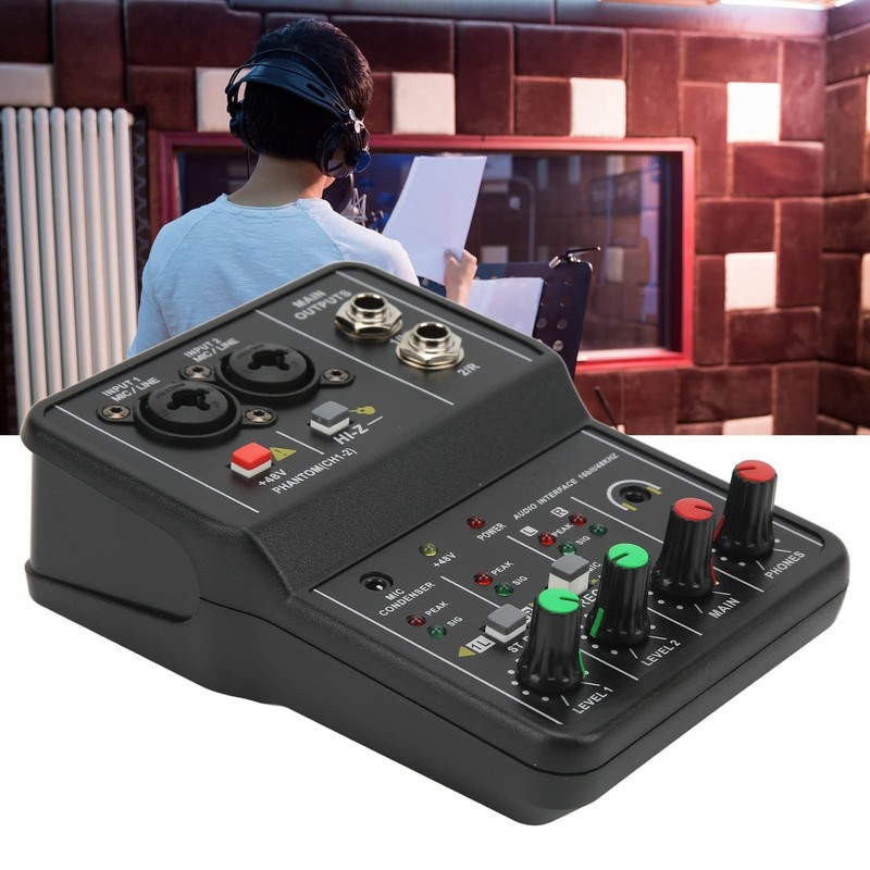 2 ChannelsMixer, Sound Card USB 48V Phantom Power Compact Sound