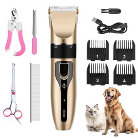 CELARKINVIE Dog Grooming Kit, Low Noise Professional Dog Grooming Clippers, Dog Hair Trimmer, Rechargeable Cordless Pet Hair Clippers Tools for Dogs Cats Pets