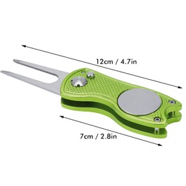 Golfer Green Fork, Stainless Steel Golfer Fork Metal Folding Golfer Divot Putting Green Fork Divot Repair Tool (Green)