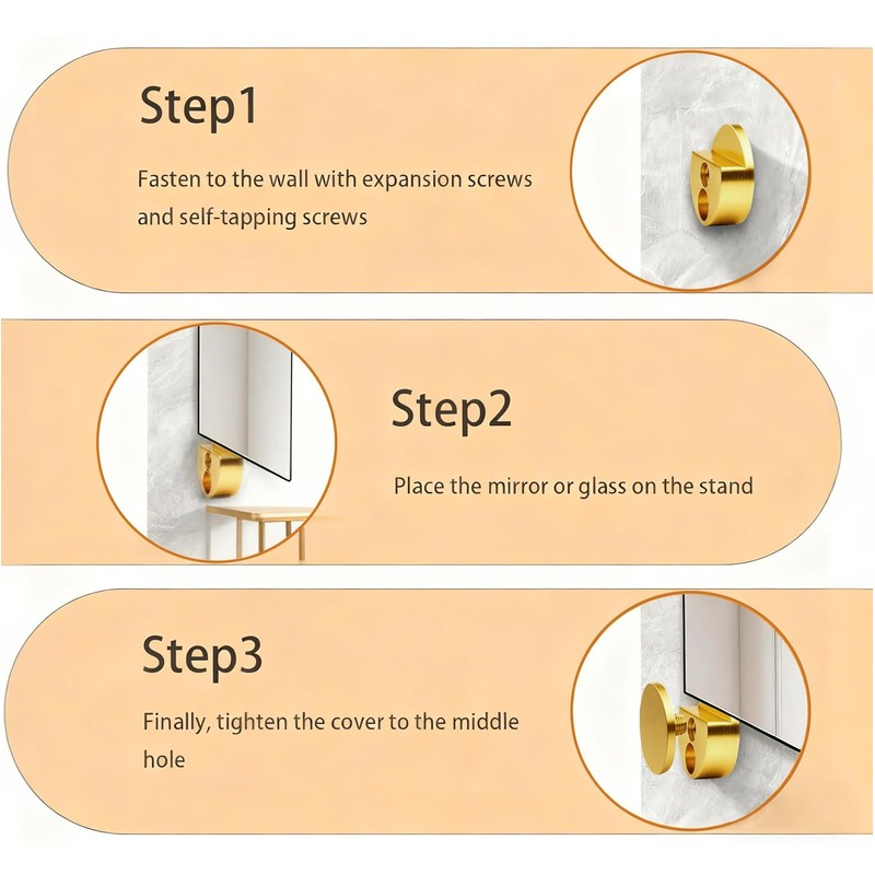 Ykendz Aluminum Mirror Clips, Round Shape Wall-Mounted Mirrors Bracket, Glass