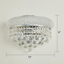 Homeooze 2-Lights Empire Crystal Wall Sconce Light for Living Room Dining Room Bathroom Vanity Mirrors Hallway Bedroom Closet Stairway (Chrome)