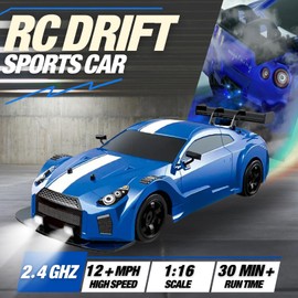 Liberty Imports RC Drift Car 1/16 2.4GHz 4WD Remote Control Sport Racing On-Road Vehicle with LED Light, Batteries and Drift Tires (Silver)