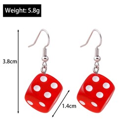 Resin 3D Dice Dangle Earrings Punk Cubic Acrylic Multicolor Cube Square Dice Charm Drop Earrings Funny Geometric Hip Hop Night Club Party Jewelry for Women - red