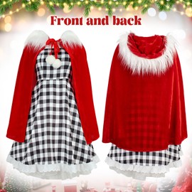 ZZXIAOJIE Christmas Red Costume Women Adult Dress with Wig Hooded Robe Necklace Costume for Christmas