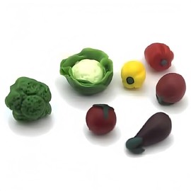 7Pcs Miniature Fruits and Vegetables Set, 1:12 Scale Mixed Produce for Rustic Country Garden Farm, Mini Realistic Clay Food Tomato Cabbage Pepper