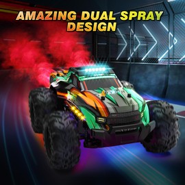 BLUEJAY Remote Control Car, 1:16 All Terrain High Speed RC Cars Truck for Boy, Rechargeable Monster RC Truck with Colorful LED Lights & Spray, RC Cars Toys Gifts for Adults Kids Boys Girls 4-7 8-12