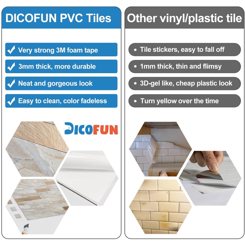 DICOFUN 10 Sheets Marble Look Peel and Stick Backsplash Wall