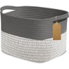 Grey & Dark Grey Cotton Rope Woven Storage Basket – 13.4 x 9.3 x 9.5 in Closet Organiser Bin with Handles for Clothes, Towels & Blankets | Stylish Decorative Gift Basket (1 Pack)
