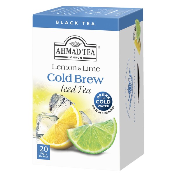 Ahmad Tea Black Tea, Cold Brew Lemon and Lime Teabags, Iced Tea, 20 ct (Pack of 6) - Caffeinated and Sugar-Free