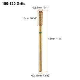 HARFINGTON 6pcs 100-120 Grits Diamond Grinding Bit 2.5mm Cylindrical Ball Head 2.35mm Shank 10mm Length Titanium Plated Stone Sanding Drill Bits Rotary Tool for Nails Grinding Polishing