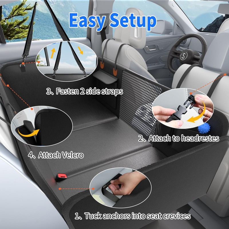Back Seat Extender for Dogs, Heavy-Duty Hard Bottom Backseat Cover,