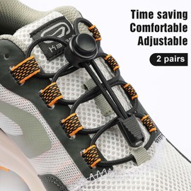 Stepace Elastic Shoelaces with Quick Release, 2 Pairs Rubber Shoe Laces Without Tying for Children's Shoes, Sports Shoes, Plain Black