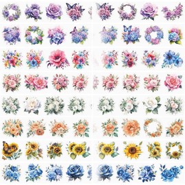 Scrapbook Stickers, 8 Rolls Flower Stickers, Transparent PET Scrapbooking Stickers, Flower Stickers, Butterfly Flowers Stickers for DIY Photo Album, Diary, Scrapbooking, Luggage, Calendar, Wall (02)