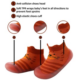 Toddler Shoes Baby First-Walking Trainers - Upgraded Breathable Anti-Slip Toddler Shoes Socks/ Soft Kid Cute Non-Skid Sock Shoes Indoor Slipper Mesh Lightweight Sole Children Baby Girl Boys Floor Socks 1 Pair (Orange, Infant, 12 Months, Age Range, US Foo